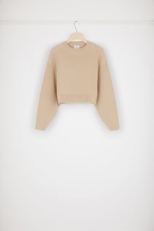 Maglione corto in lana a costine