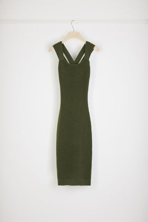 Robe midi à dos croisé en laine