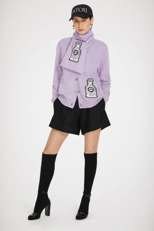 Cardigan in lana con diisegno di profumo