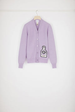 Cardigan in lana con diisegno di profumo