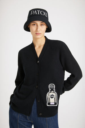 Cardigan in lana con diisegno di profumo