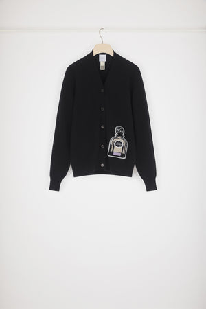 Cardigan in lana con diisegno di profumo