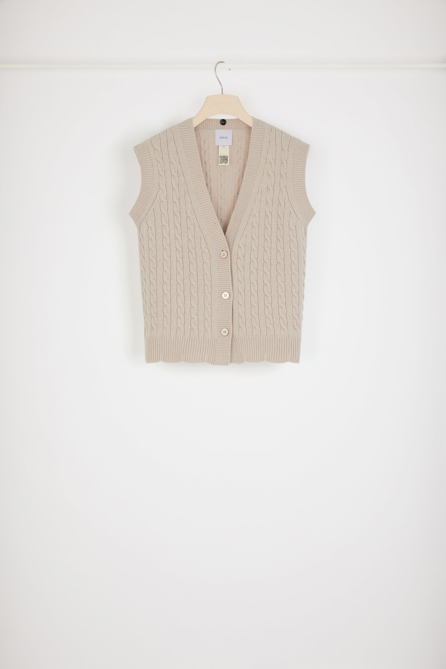 Patou Sleeveless cable knit cardigan in Merino wool with