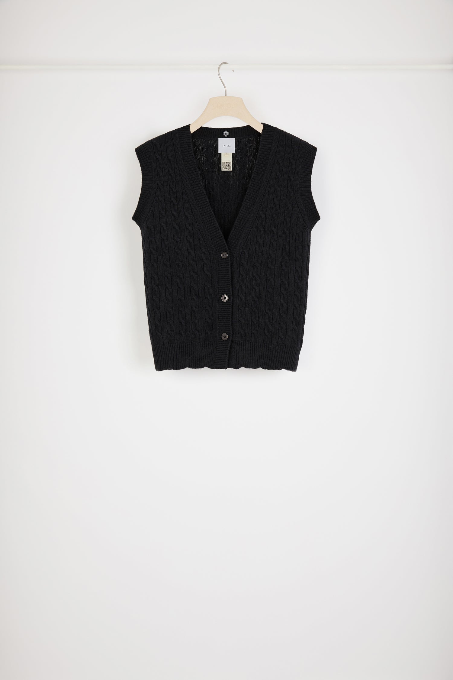 Sleeveless cable knit cardigan in Merino wool with - Patou
