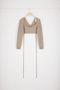 Wrap-back cable knit top in wool and cashmere