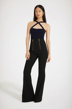 Top a trecce con spalline incrociate in lana e cachemire