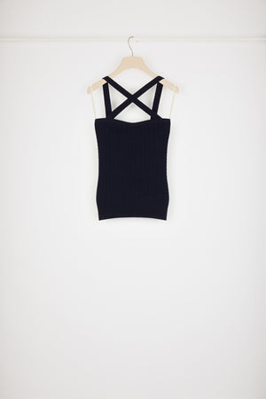 Top a trecce con spalline incrociate in lana e cachemire
