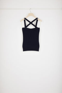 Cross-strap cable knit top in wool and cashmere
