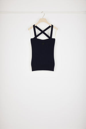 Top a trecce con spalline incrociate in lana e cachemire