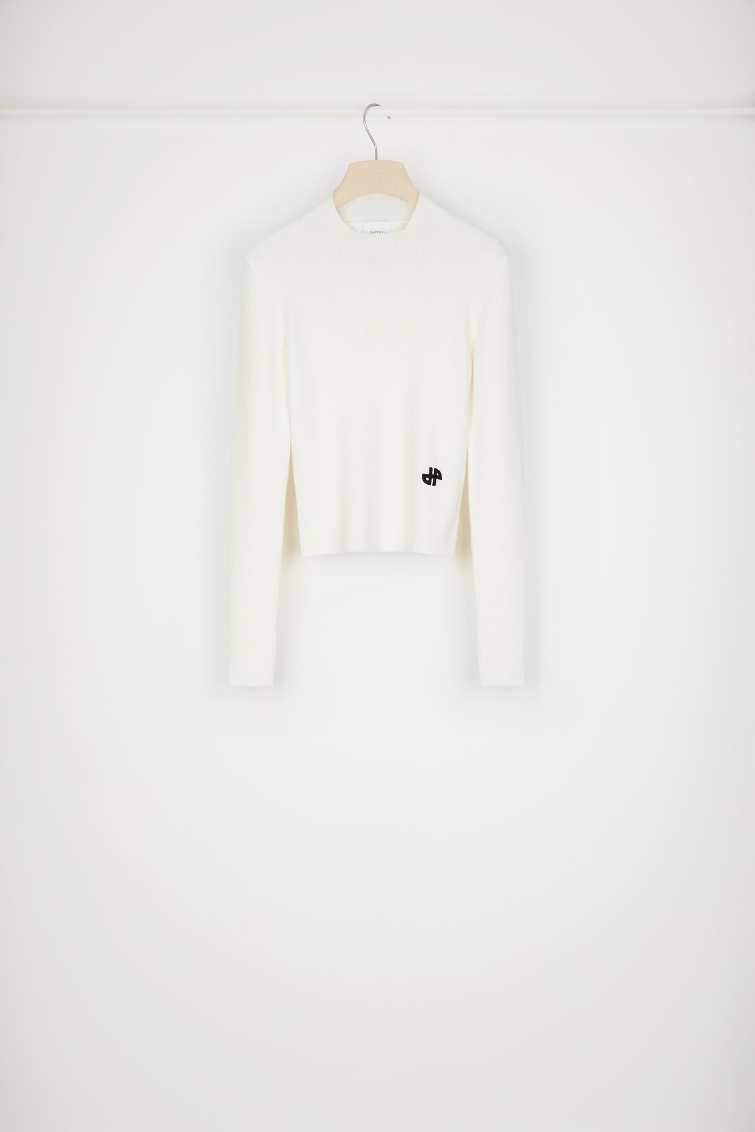 Patou - Signature rib jumper in Merino wool - White - Neat, a classic Patou knit!White Merino wool-blend jumper. Ribbed knit. Cropped silhouette. Crewneck. JP monogram appliqué at the front.
