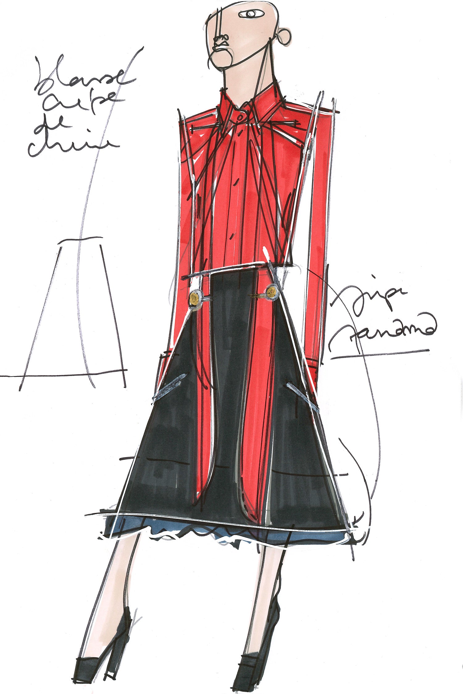 Patou - Draped silk blouse - Poppy - A masterclass in draping.Poppy silk crepe blouse. Longline draped silhouette with shirring at the neckline. Engraved gold-coloured buttons at the collar and cuffs ; concealed button fastening. Signature curved seam at the back.