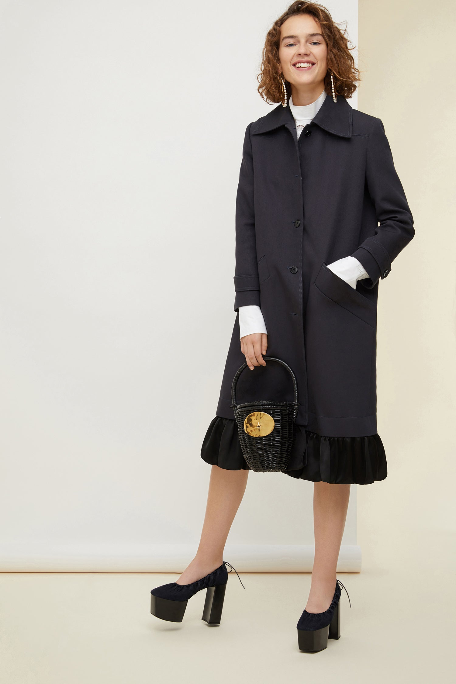 Patou - Ruffle hem gabardine coat - Storm - No frills? No thank you!Storm cotton gabardine overcoat. Straight silhouette, raglan sleeves. Button fastening. Two side pockets. Buttoned tabs on the cuffs. Detachable ruffle hem.