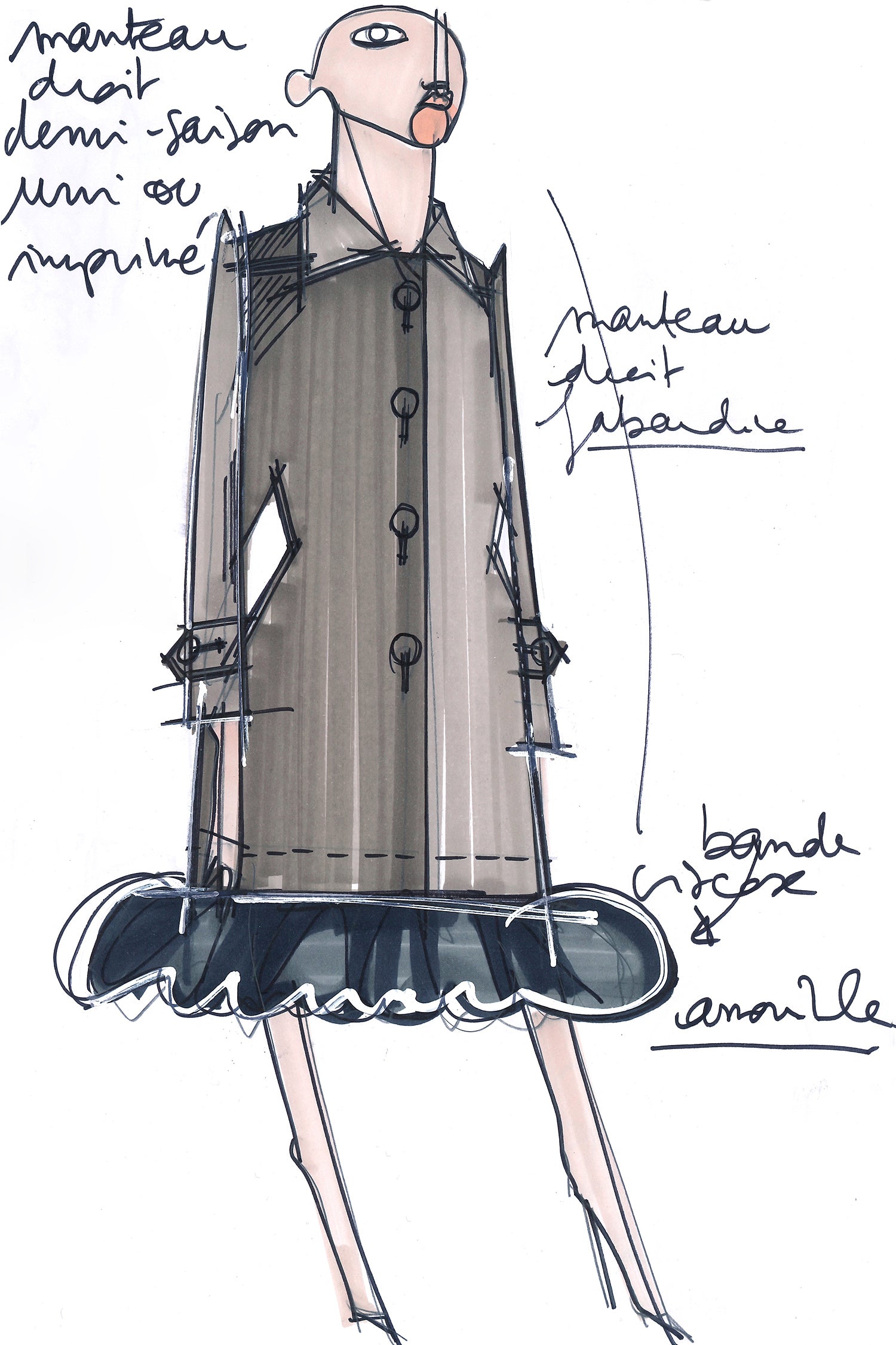 Patou - Ruffle hem gabardine coat - Storm - No frills? No thank you!Storm cotton gabardine overcoat. Straight silhouette, raglan sleeves. Button fastening. Two side pockets. Buttoned tabs on the cuffs. Detachable ruffle hem.