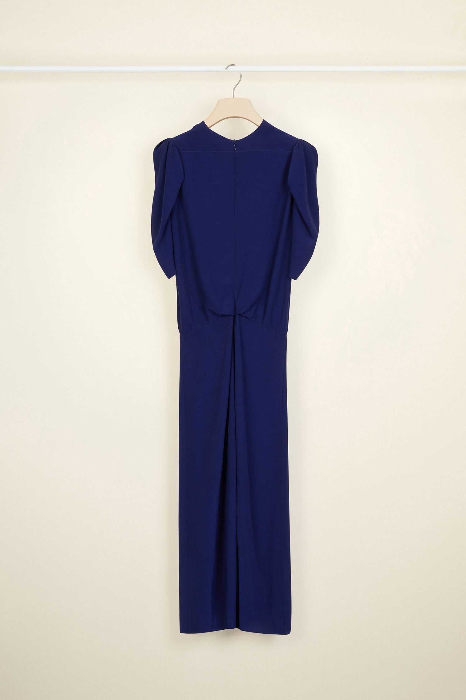 Patou - Bow-embellished ruched dress - Persian Blue - Bows and ruches.Persian Blue ruched viscose dress. Multiple black bows at the front. Short tulip sleeves. Zip fastening at the back. Long skirt with pleats at the front and box pleat at the back.