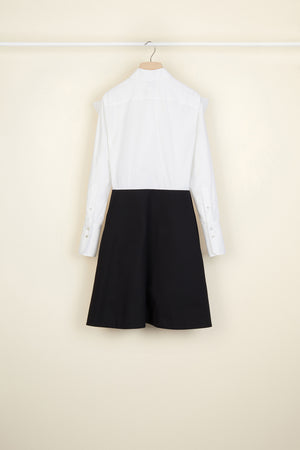 Vestito bicolore con scollo a fiocco