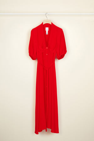 Draped neckline silk shirt dress