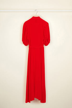 Draped neckline silk shirt dress