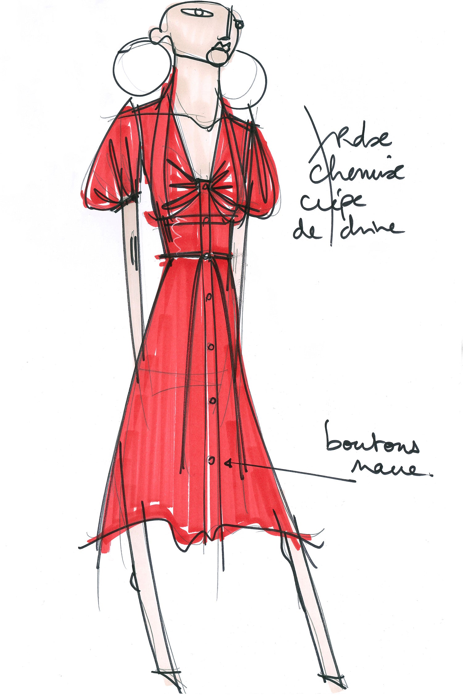 Patou - Draped neckline silk shirt dress - Poppy - How a neckline became a conversation piece.Poppy silk shirt dress. Midi length, belted silhouette. Draped neckline with a deep opening. Button fastening down the front. Soft balloon sleeves with elasticated cuffs.