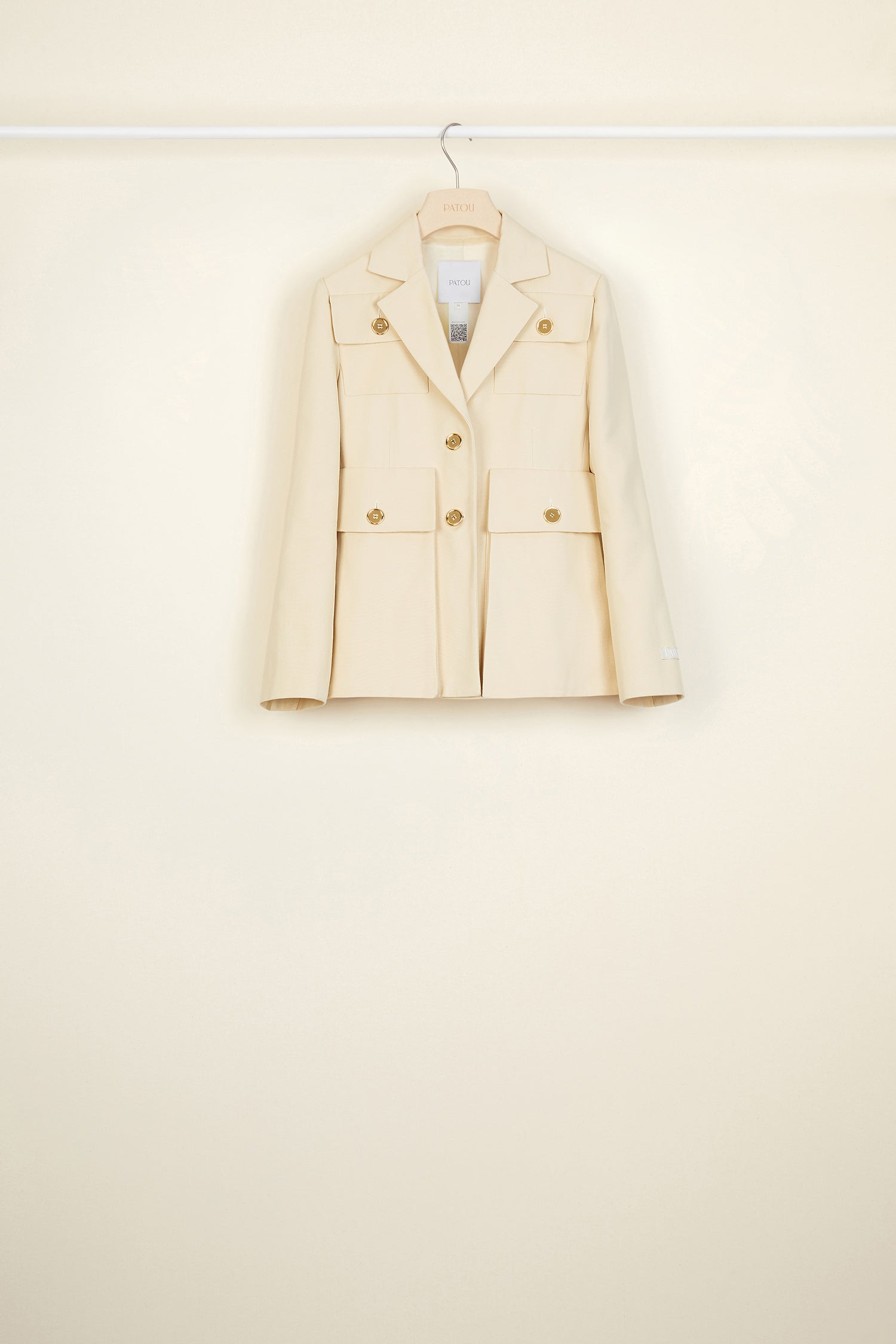 Patou - Cropped cotton safari jacket - Vanilla - It&amp;#39;s the summer of the saharienne!Vanilla Panama cotton safari jacket. Boxy fit. JP logo-engraved gold-coloured buttons. High, off-centre flap pockets inspired by the Patou archive. Tailor-style Patou label on the sleeve. Fully lined.
