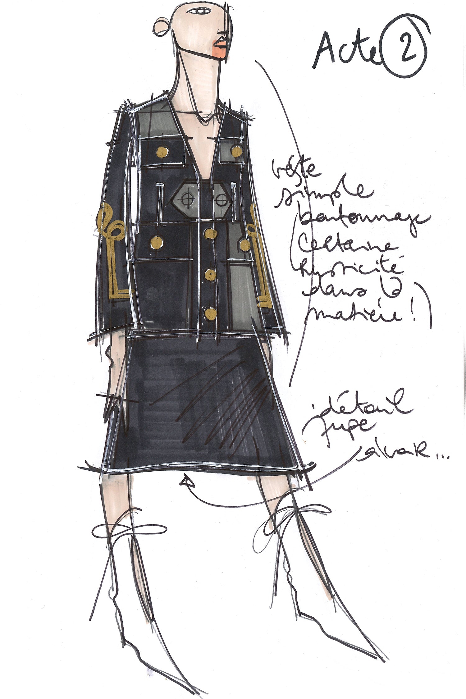 Patou - Embroidered cotton safari jacket - Black - A summertime icon with a golden touch!Black Panama cotton collarless safari jacket. Boxy fit. JP logo-engraved gold-coloured buttons. Removable button tab. High, off-centre flap pockets inspired by the Patou archive. Long sleeves with a slight split and uneven stripes embroidered in gold thread. Fully lined.