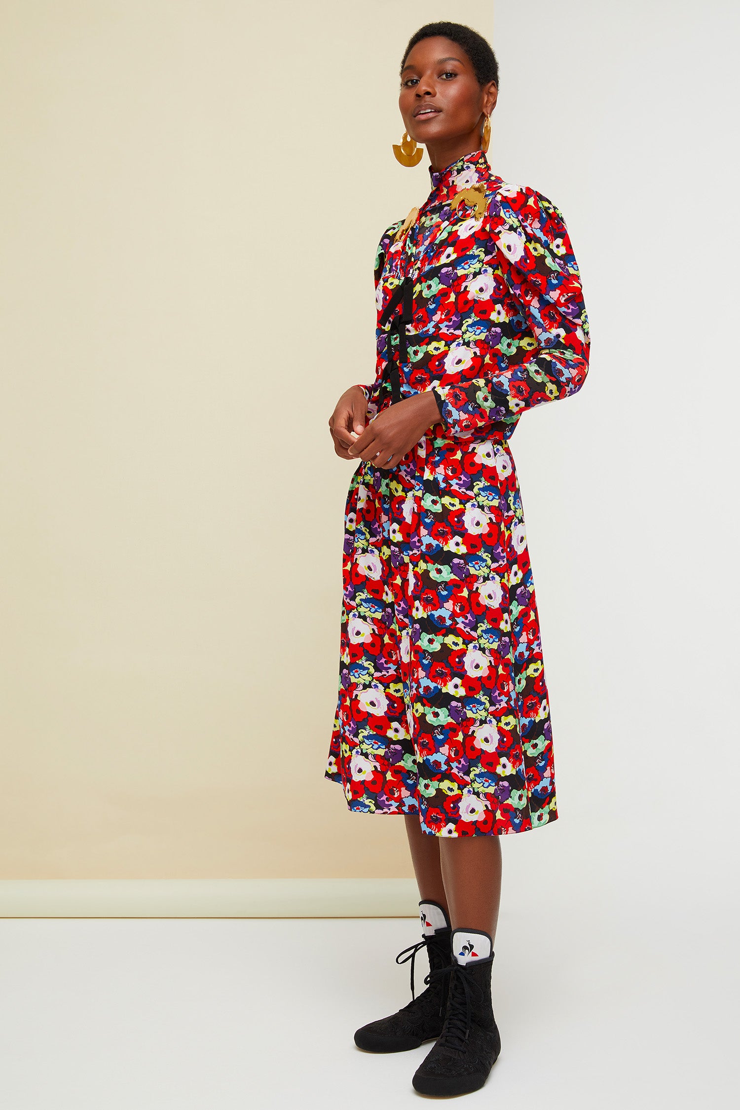 Patou - Sheer floral tattoo top - A Thousand Flowers Bloom Print - Flowers like a second skin.Floral print top. Slightly sheer. Fitted silhouette. High collar. Brooches sold separately.