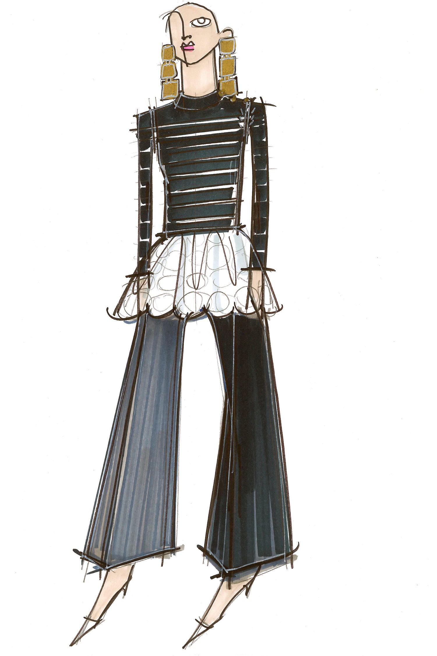 Patou - Baumwollpullover mit Guipure-Spitze - Persian Blue - Eine Liebeserklärung an die Bretagne!  Persisch blauer Baumwollpullover im bretonischen Stil. Knöpfe auf der Schulter, auf dem linken Ärmel eingesticktes Logo. Weiße Guipure-Spitze am Saum.