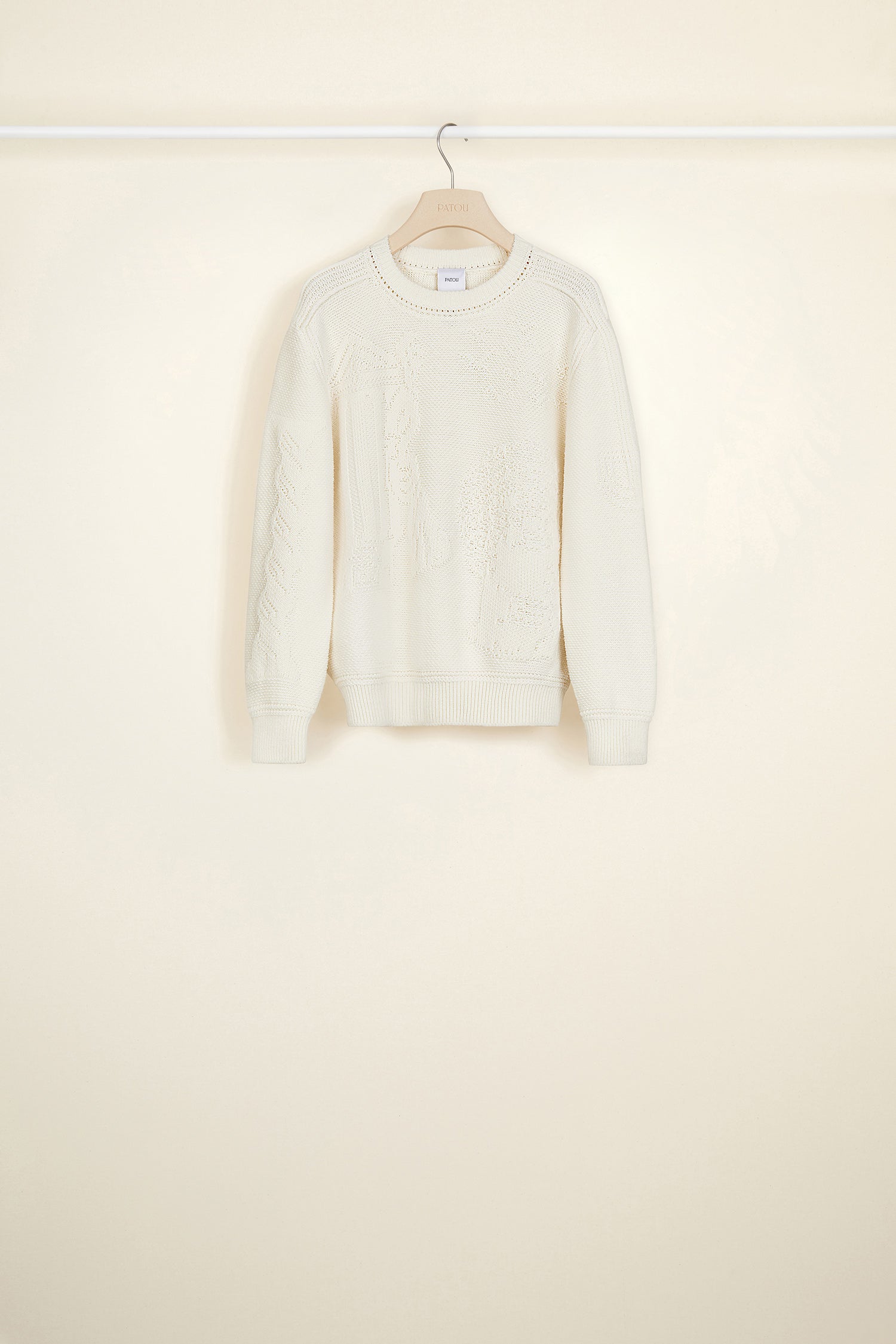 Patou - 3D wool jumper - Cream - Playing on relief.Cream Merino wool jumper with 3D motifs inspired by the Patou archive. Round neckline.