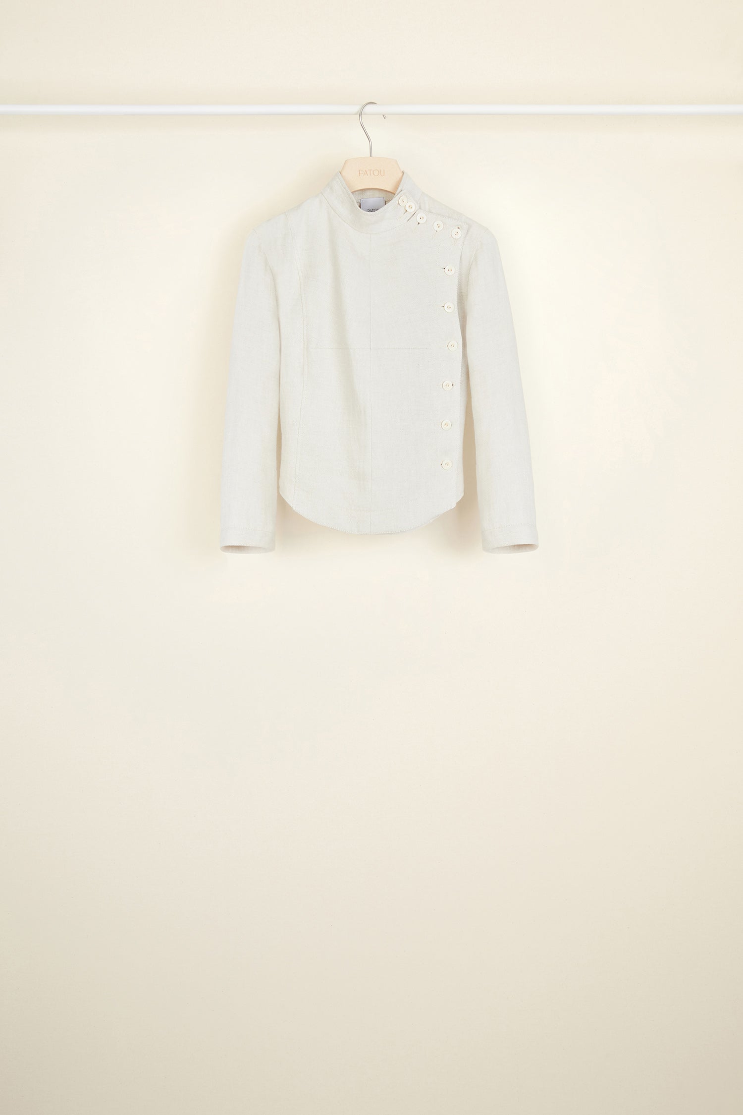 Patou - Linen and silk fencing jacket - Cream - The art of finding style in unexpected places.Cropped cream linen and silk jacket inspired by fencing uniforms. High collar and buttons at the side. Self-tie martingale at the back.