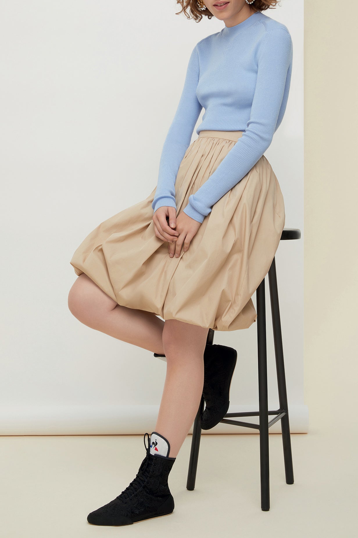 【新品】Bluelea Wrap culotte skirt 36 beige Patou | Cotton blend bubble skirt (colour: sand beige