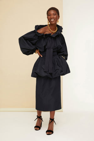 Mini bloomer belted skirt in eco-friendly faille
