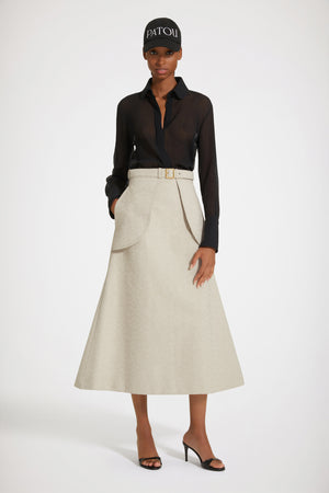 Pocket midi skirt in organic cotton jacquard