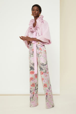 Straight-legged trousers in cotton jacquard
