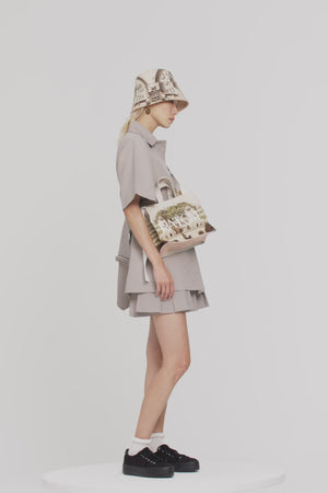 Giacca a maniche corte con cintura in cotone bio e lana