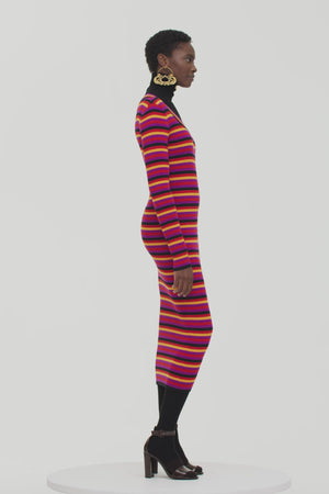 Gestreiftes Midikleid aus Rippstrick