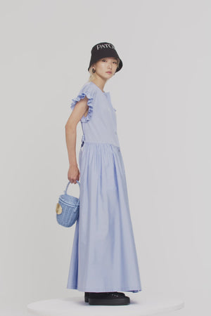 Ruffle sleeve maxi dress in organic cotton